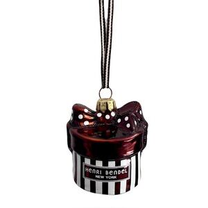 Henri Bendel Brown and White Centennial Striped Hat Box Christmas Ornament